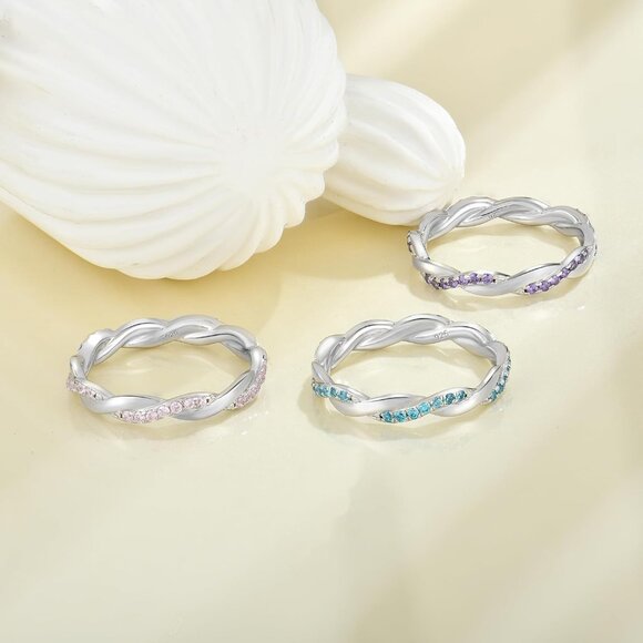 🆕 Women Silver Eternity Bands Twisted Rings Stackable Sterling Wonderful Gifts - Picture 5 of 7